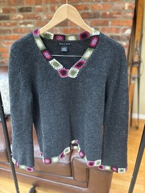 Deane & White 100% Wool Sweater | Crochet Trim | Vintage-Inspired